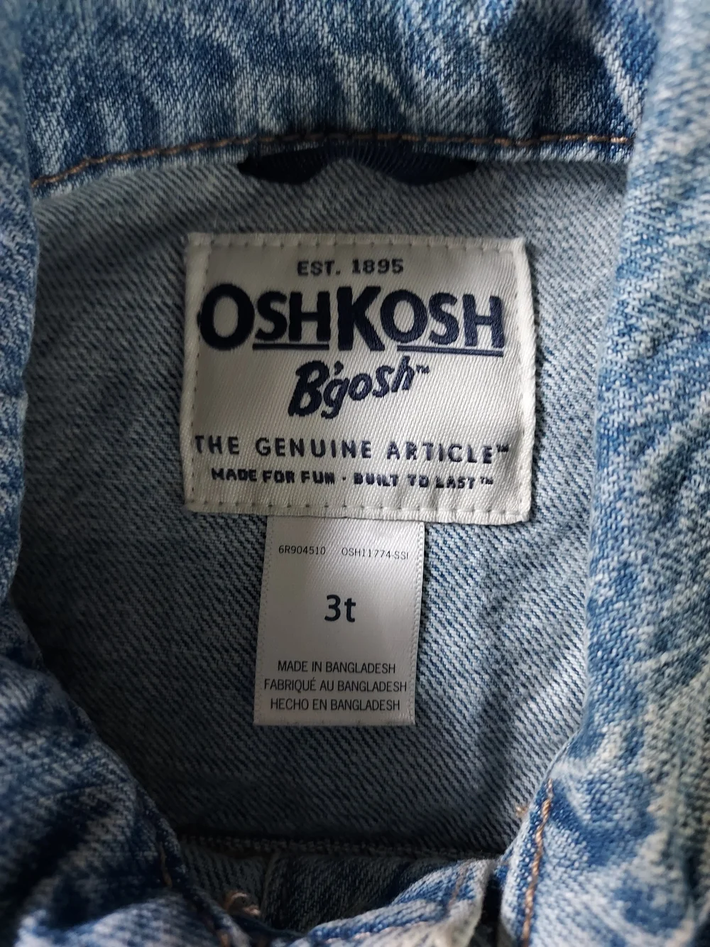 OshKosh B'gosh Light Blue Kids Denim Jacket Classic Western 3T